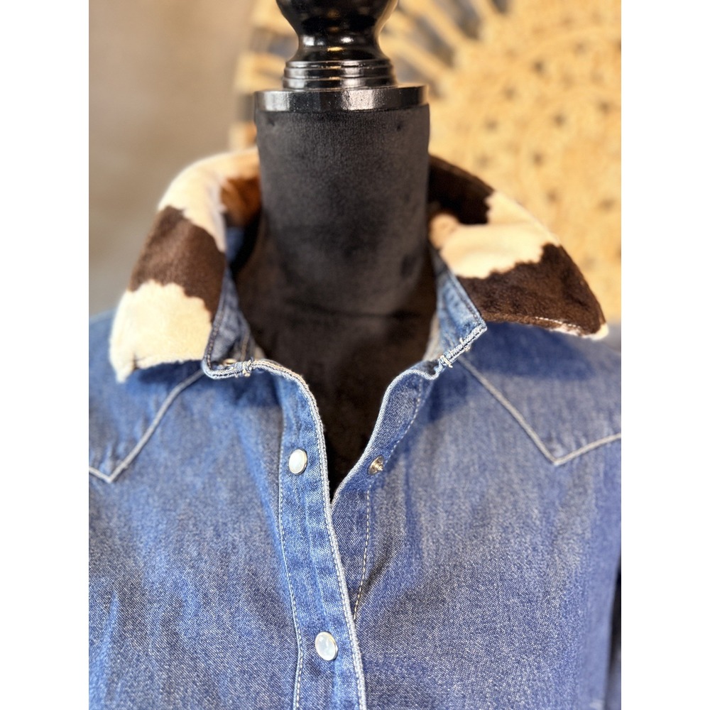 Vintage Women's Denim Button Up Cow Collar Y2K Western Cowgirl Size Large - Picture 3 of 8
